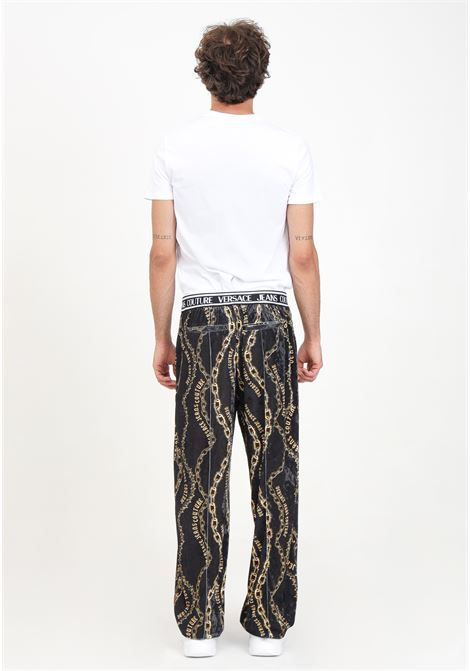 Men's black velvet sports trousers with Chromo Couture print VERSACE JEANS COUTURE | 77GAA323JS367G89